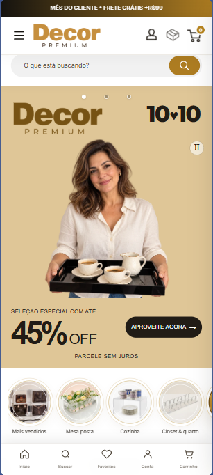 Exemplo da loja Decor Premium na versão para celular
