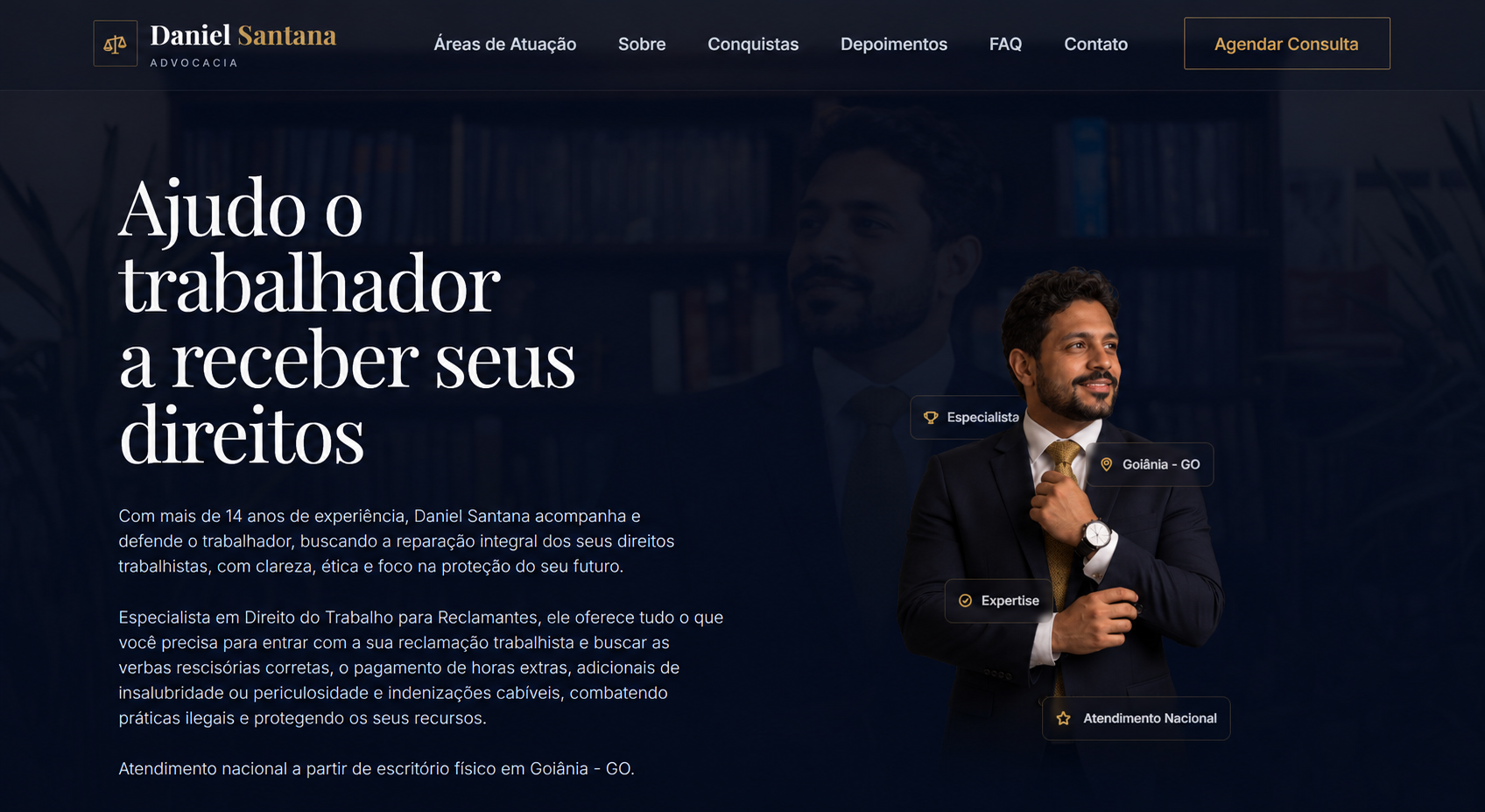 Exemplo de site de advocacia de Daniel Santana